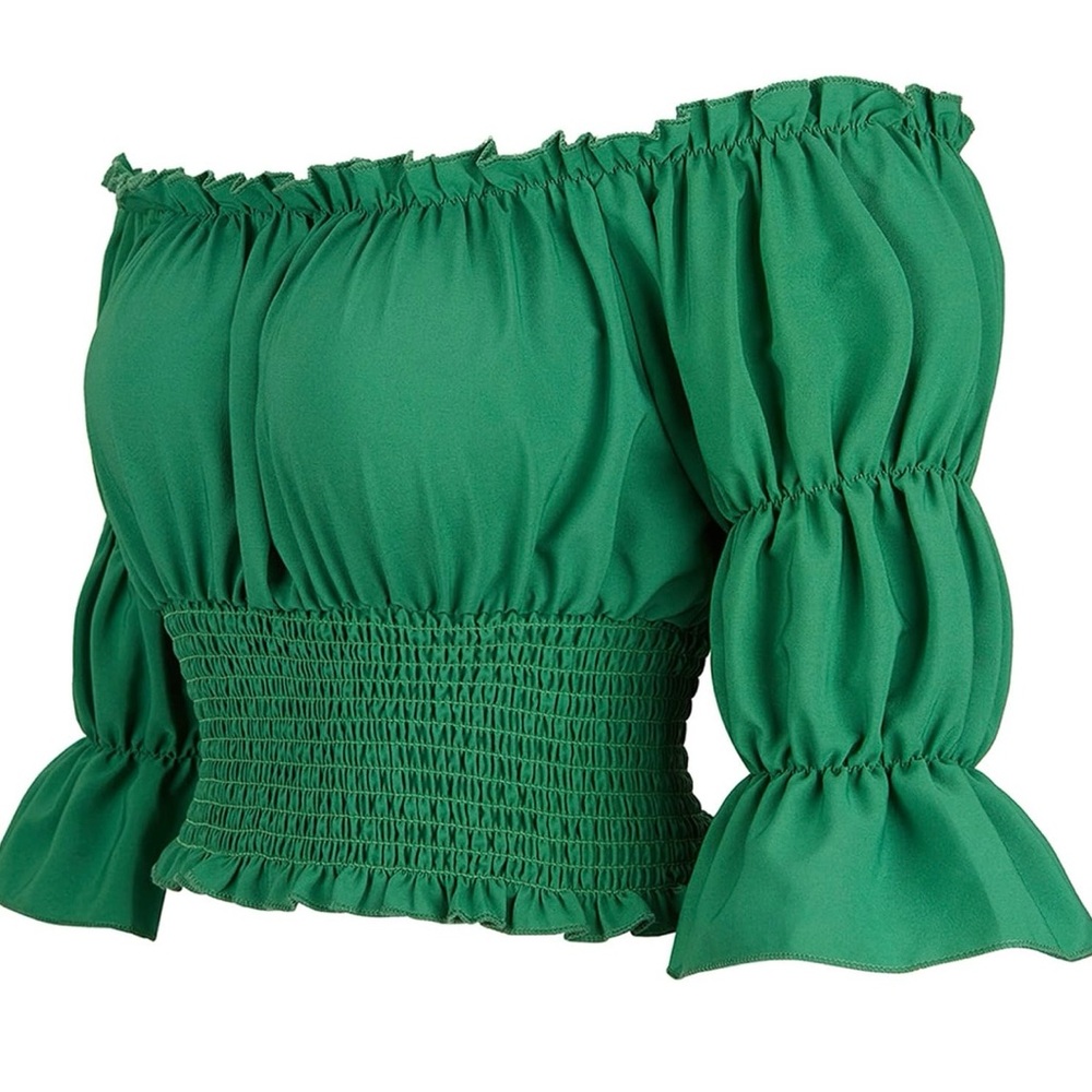 Green Off-Shoulder Smocked Top - Picture 2 of 7